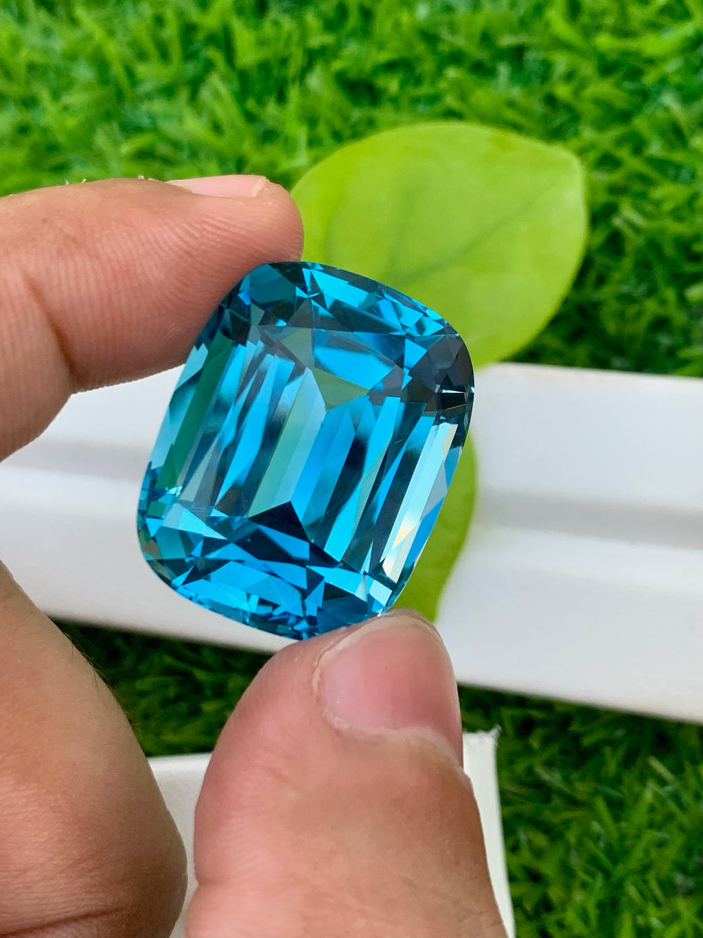 Electric Blue Topaz Gemstone: 76 CT Cushion Cut Swiss Topaz