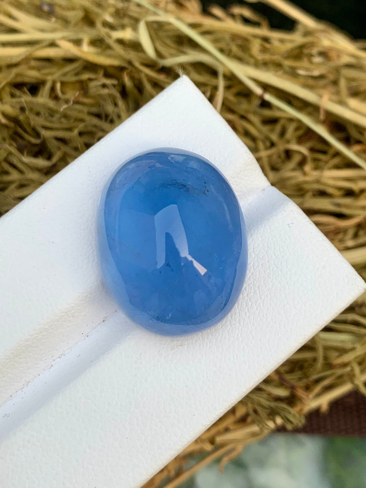 Deep Blue Aquamarine Cabochon: Oval Gemstone, March Birthstone (34.35 Carat)