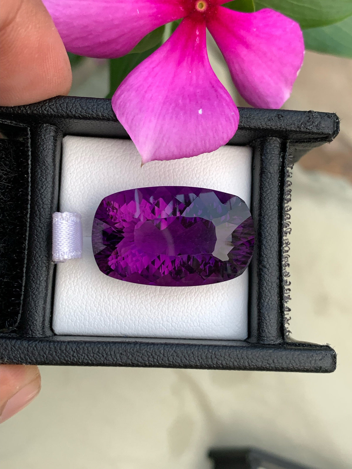 Natural Amethyst Gemstone: 32 CTS, Custom Cushion Cut, VVS Clarity