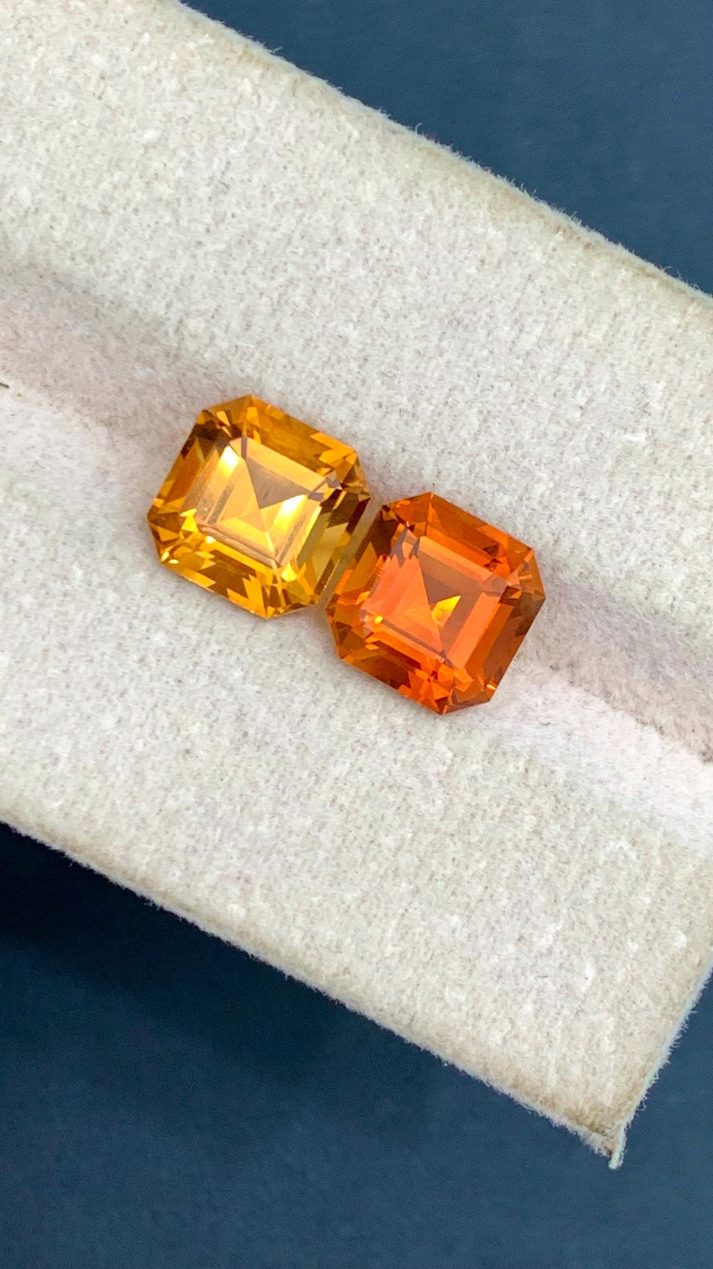 Natural Madeira Citrine Gemstone Pair: Orange Ascher Cut, November Birthstone