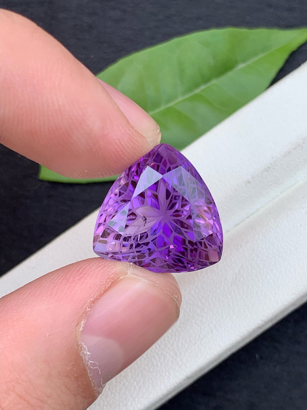 Triangular Amethyst Gemstone: 24.5 Carat Faceted Stone From Brazil