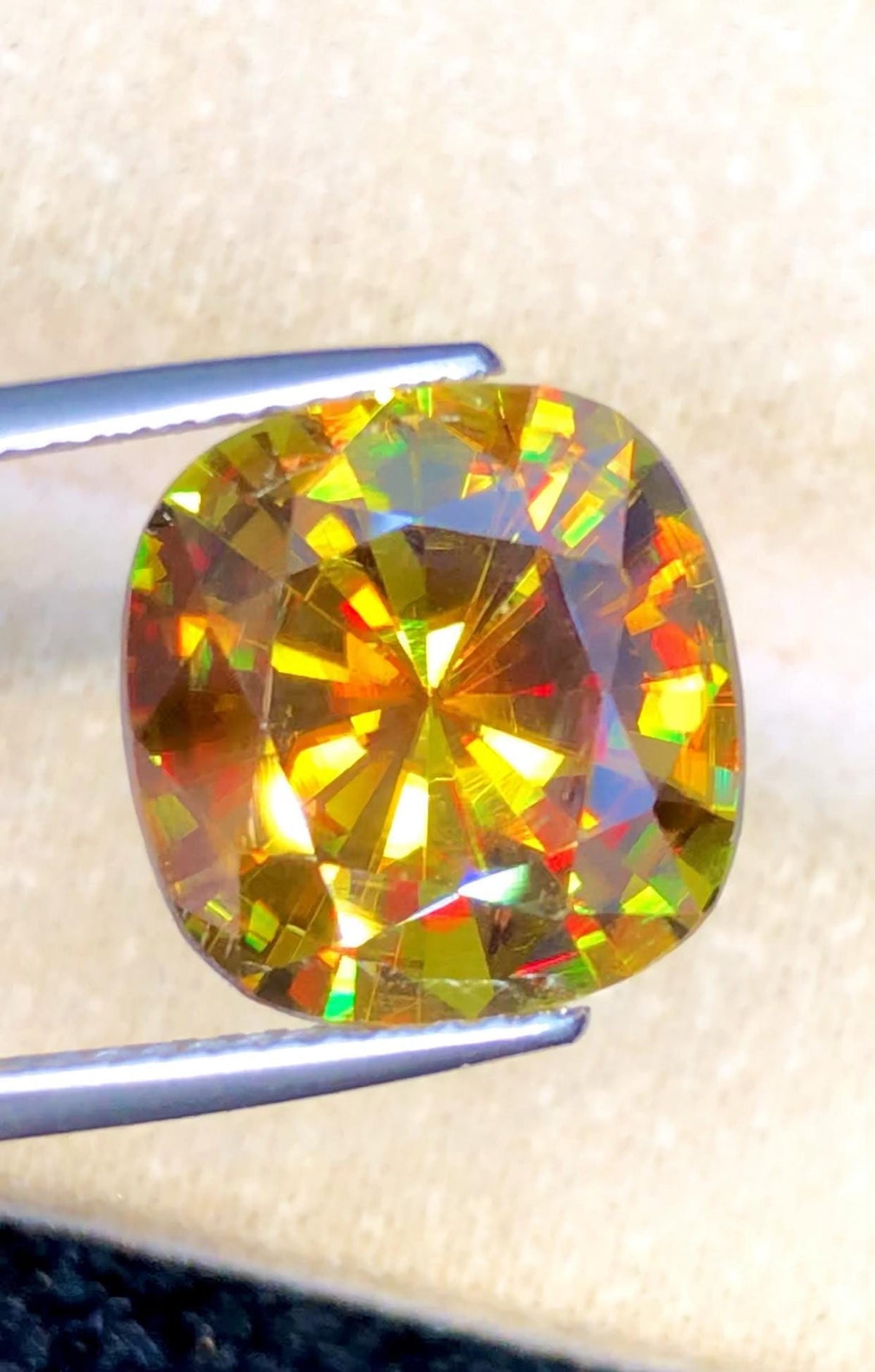 5.85 Carat Cushion Cut Sphene Gemstone: AAA Fire Titanite