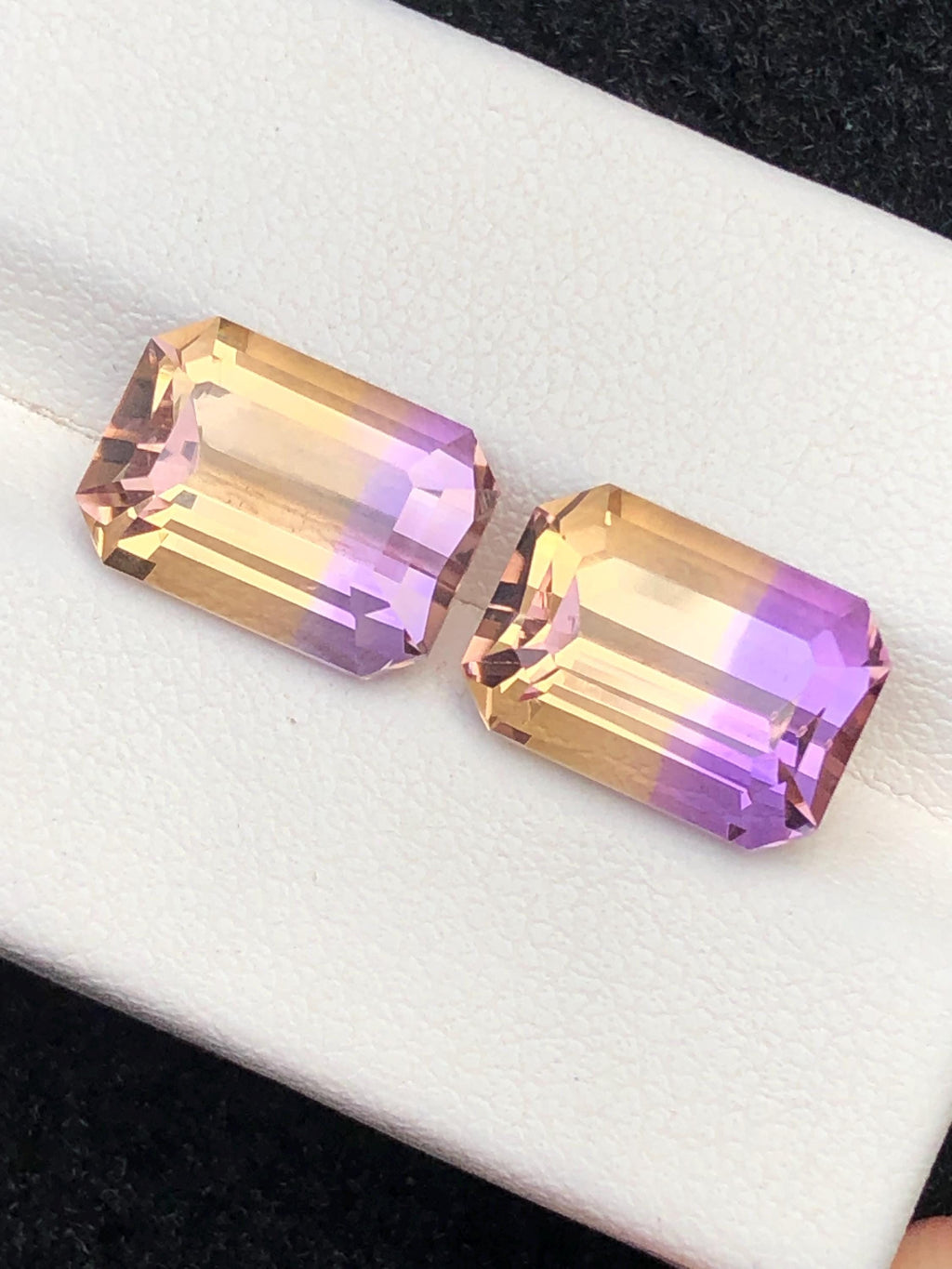 Bi Color Ametrine 9.25ct Cushion Cut Pair• Bi-Color Gemstone from Bolivia