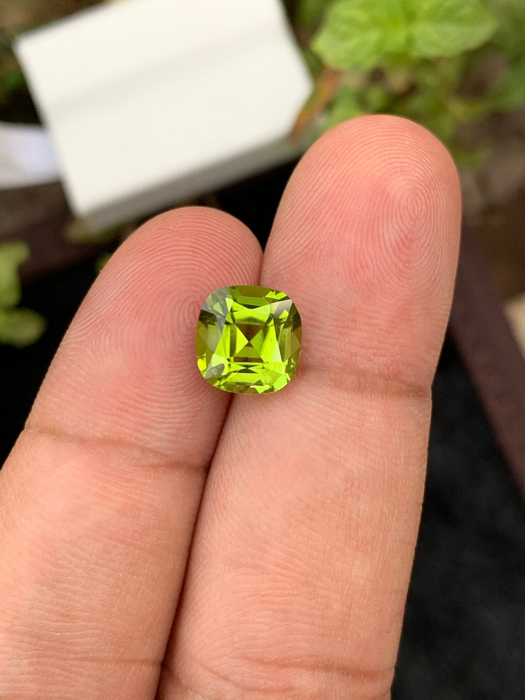 Olive Peridot Gemstone: 2.85 Carat Cushion Cut, VVS Clarity
