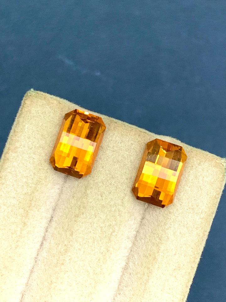 Madeiran Citrine Gemstone Pair: Fine Orange Vintage Ring Stones, 4 Carat