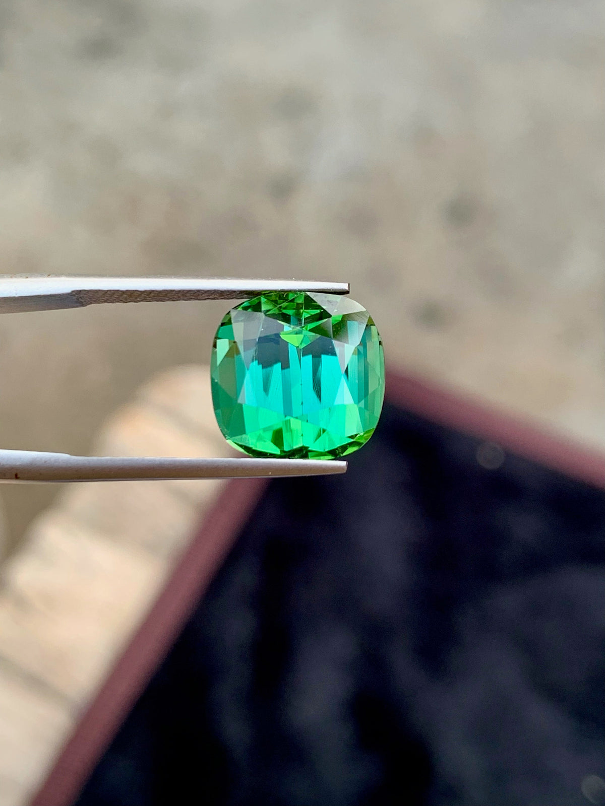 Blue Green Tourmaline Gemstone: Cushion Cut, 8.15 Carat