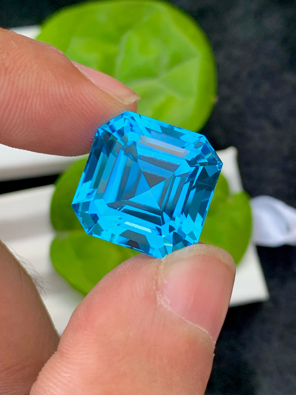 Electric Blue Topaz Gemstone: Asscher Cut, Loupe Clean, 35.35 CT