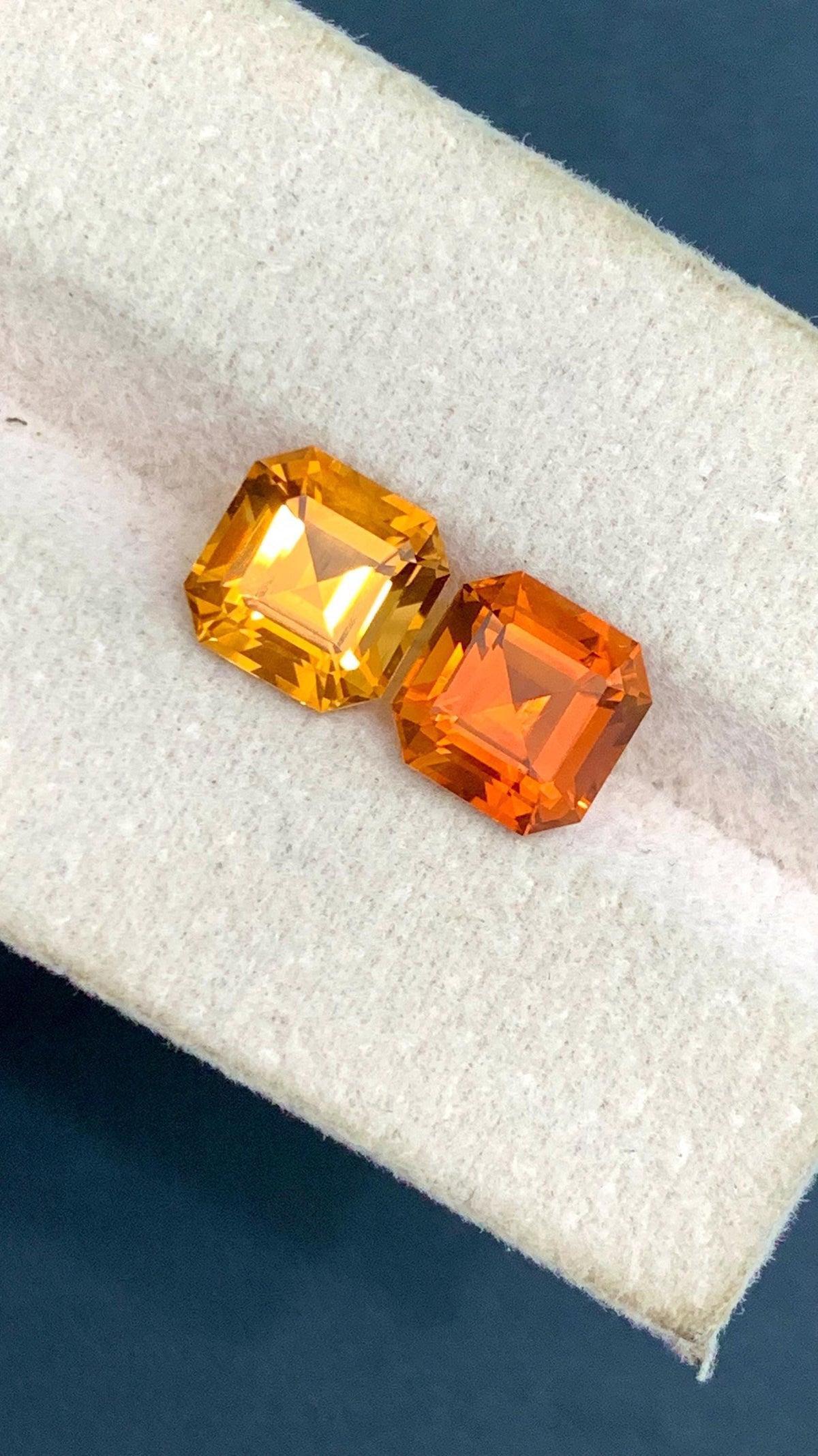 Natural Madeira Citrine Gemstone Pair: Orange Ascher Cut, November Birthstone