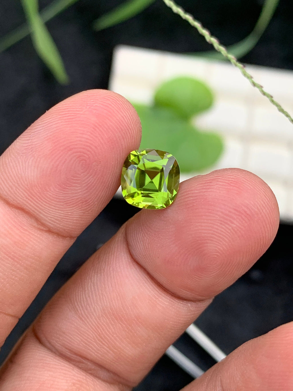 Olive Peridot Gemstone: 2.85 Carat Cushion Cut, VVS Clarity