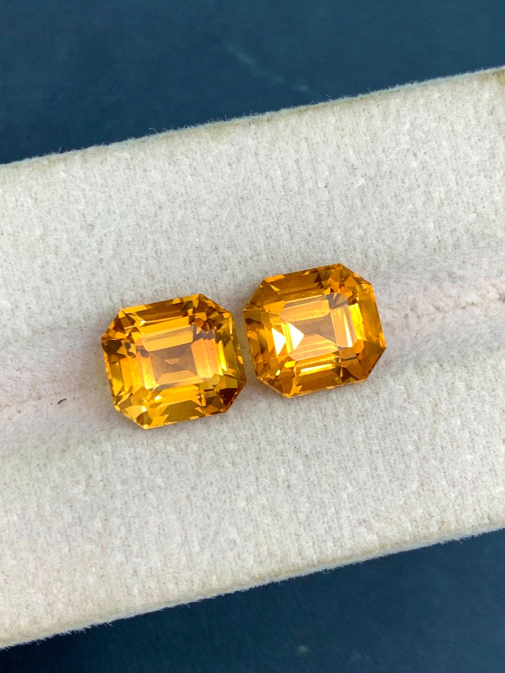 Citrine Gemstone Pair: 7.40 Carat Orange Ascher Cut, November Birthstone