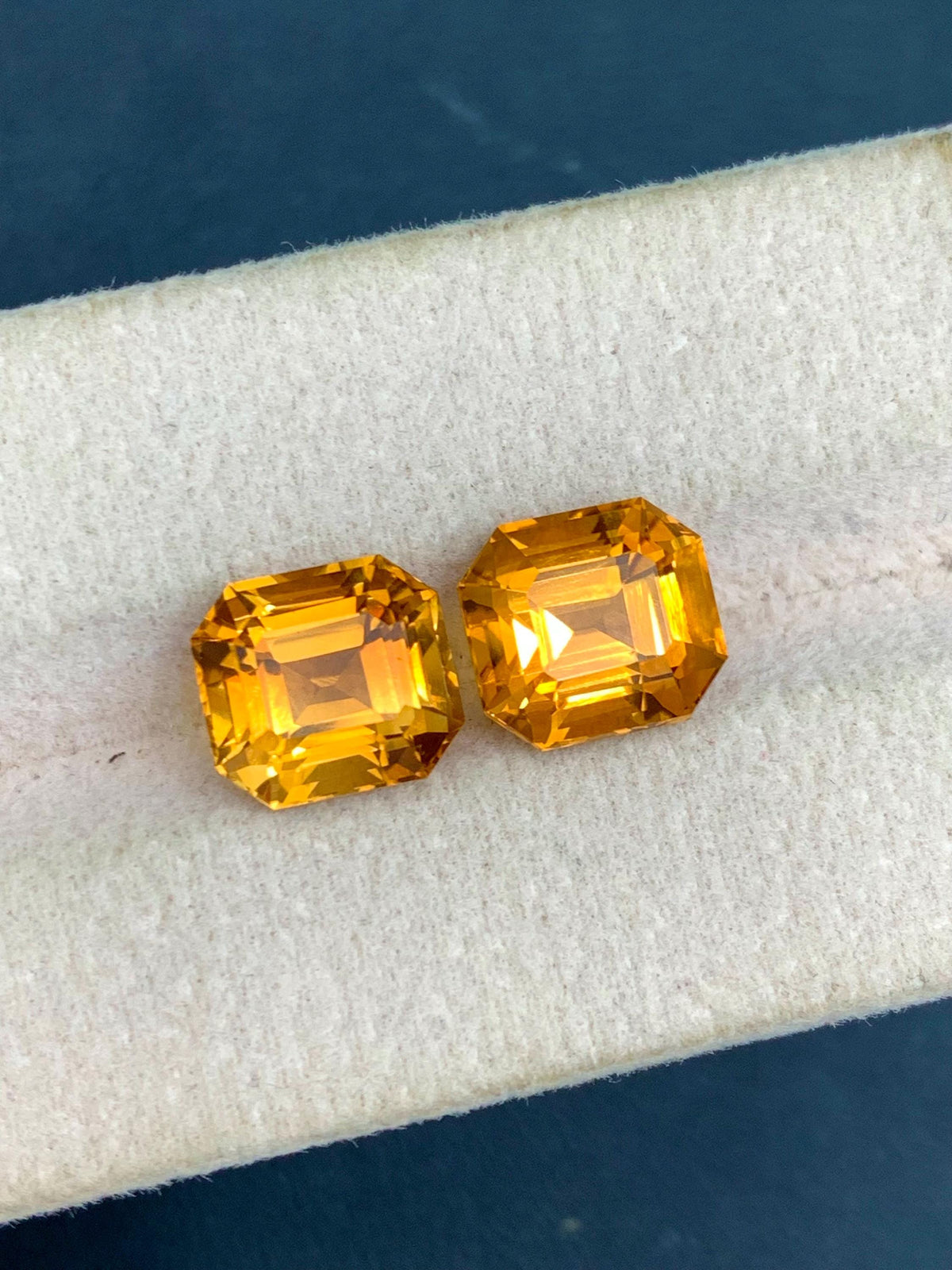 Citrine Gemstone Pair: 7.40 Carat Orange Ascher Cut, November Birthstone