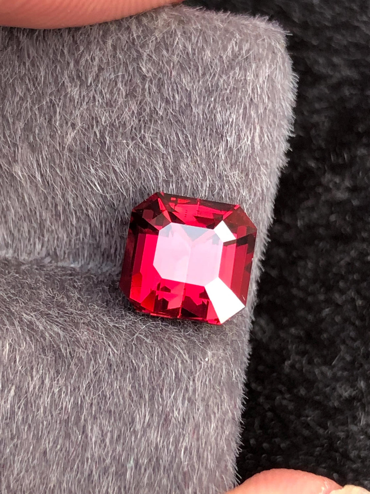 Red Rhodolite Garnet Emerald Cut 3.01 ct from Tanga Mine Tanzania