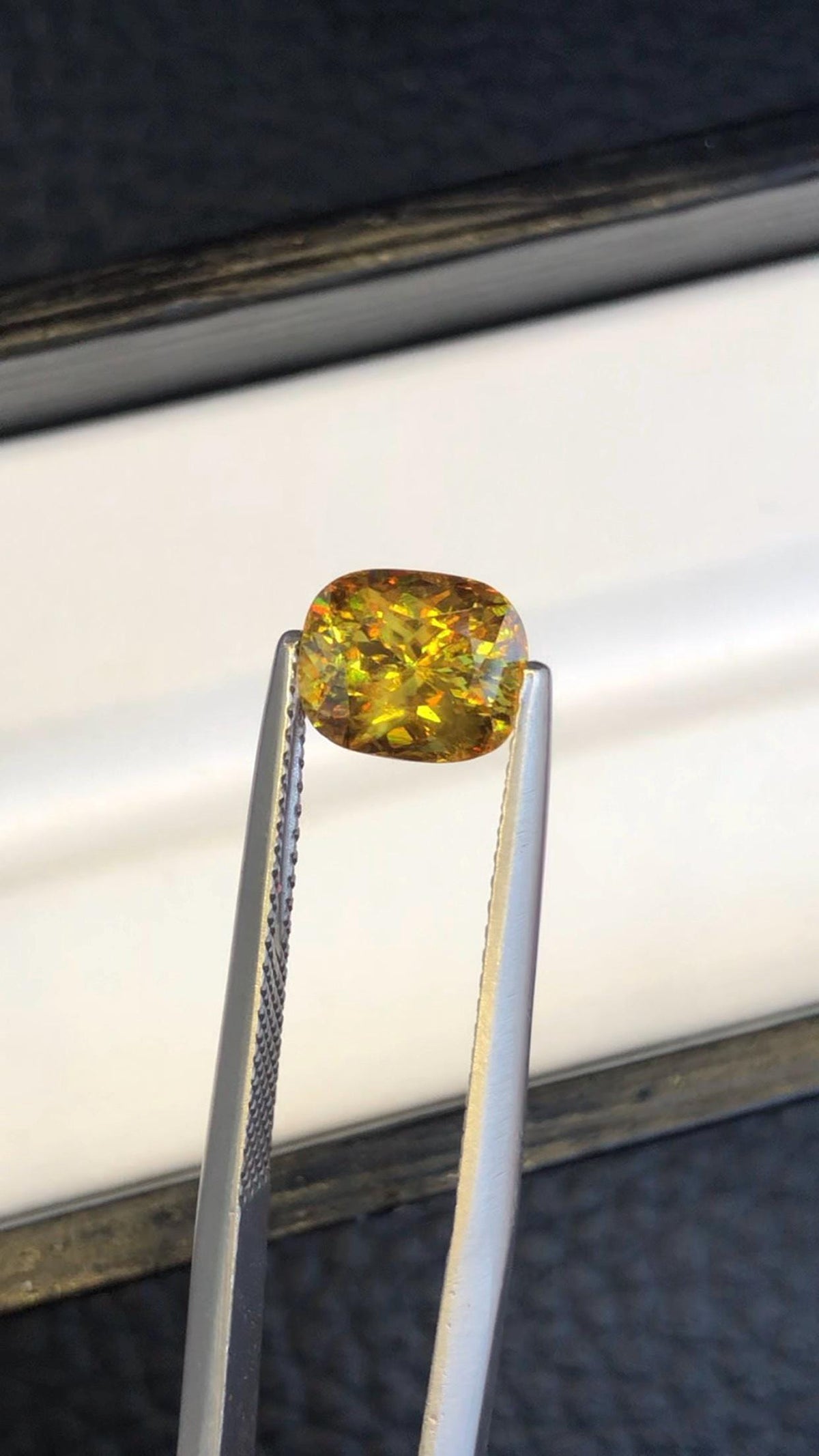 2.10 CT Cushion Cut Sphene Gemstone: Yellow/Red/Orange Titanite
