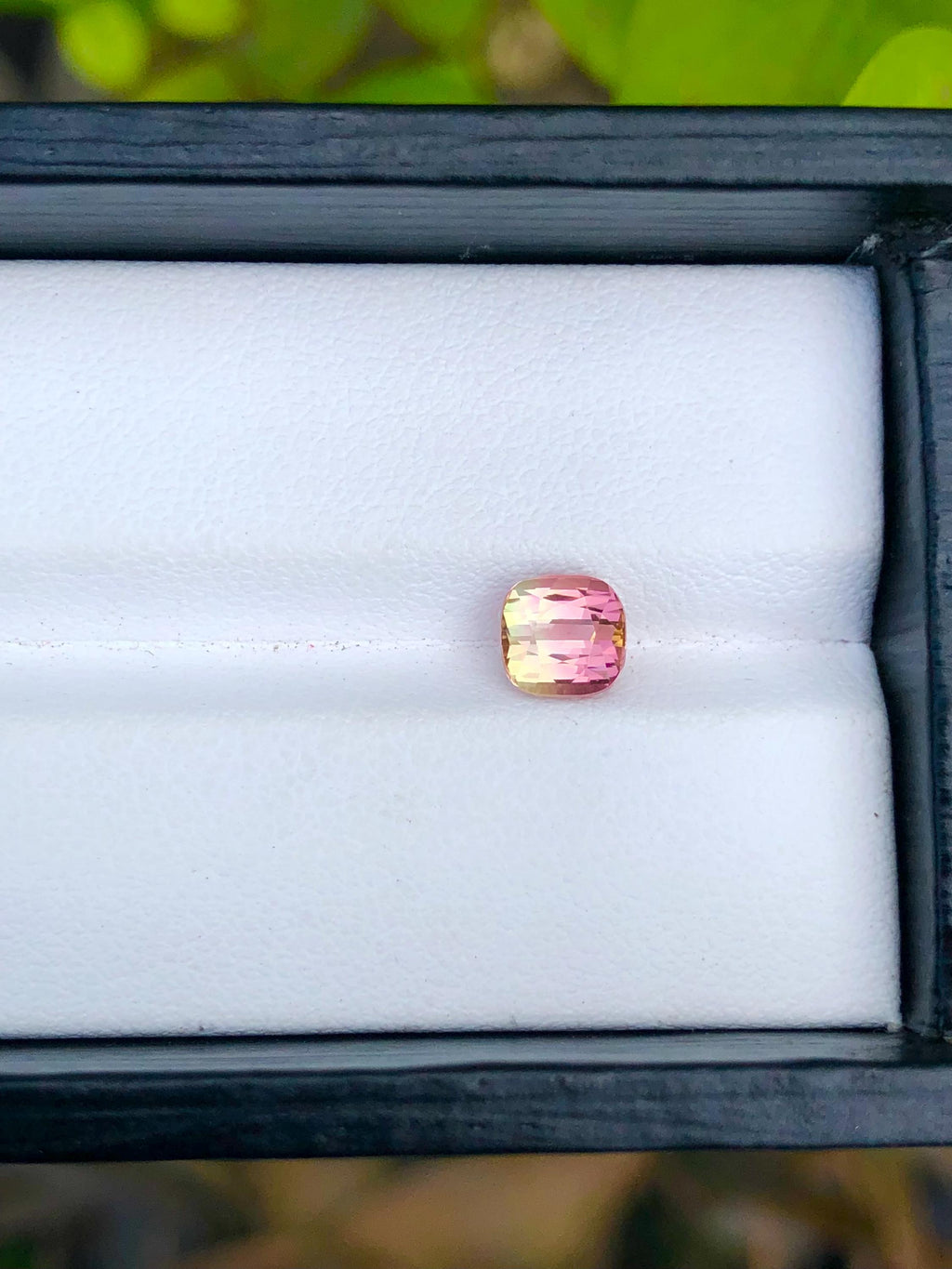 Bi-Color Tourmaline Gemstone: 1.35 CT Cushion Cut, Flamingo Pink/Harvest Green