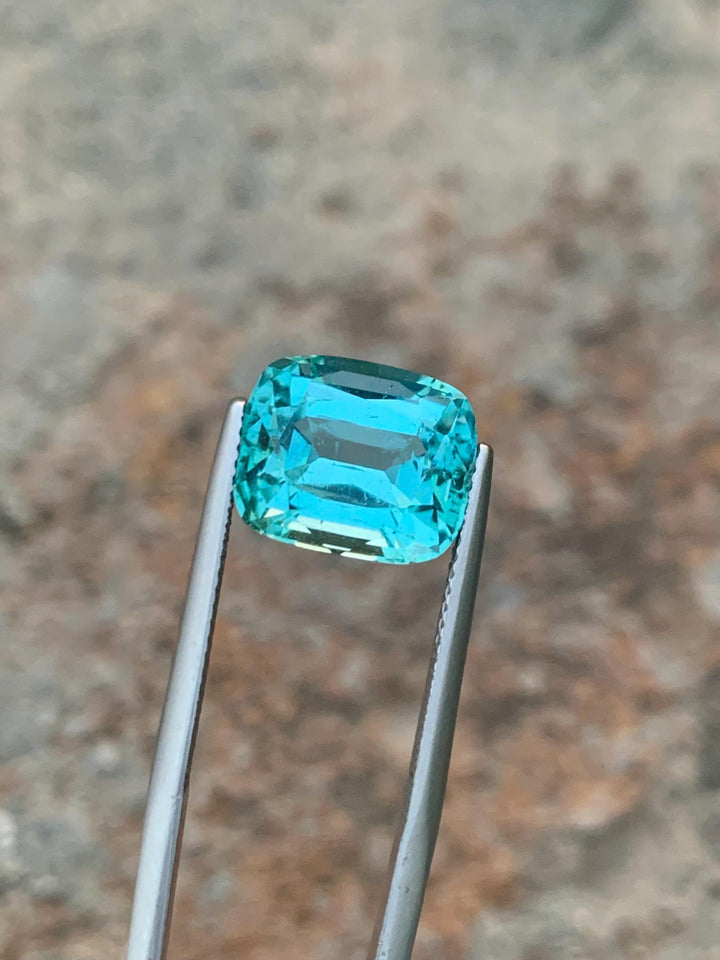 Blue Lagoon Tourmaline Stone: 7.90 CT Faceted Cushion Gemstone