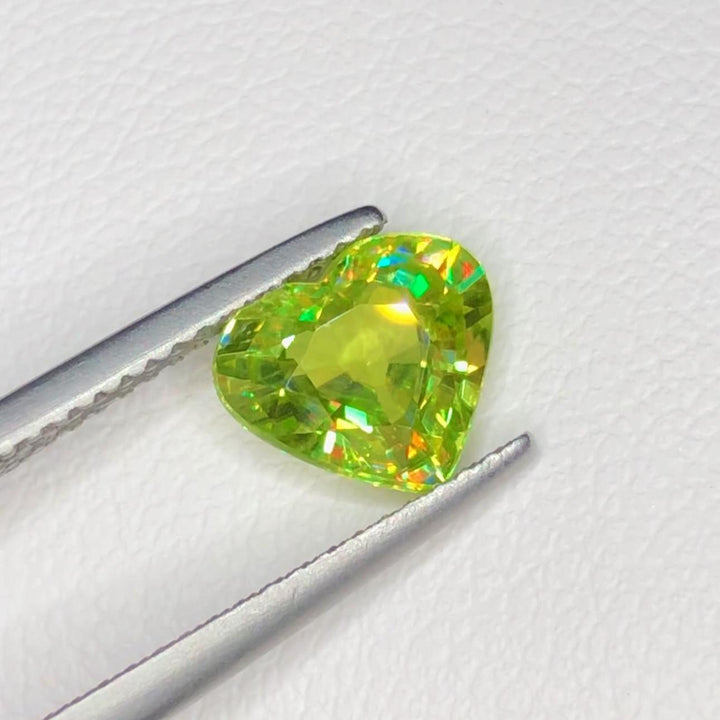 Green Sphene 1.60ct Heart Cut with Exceptional Fire  – Pakistan