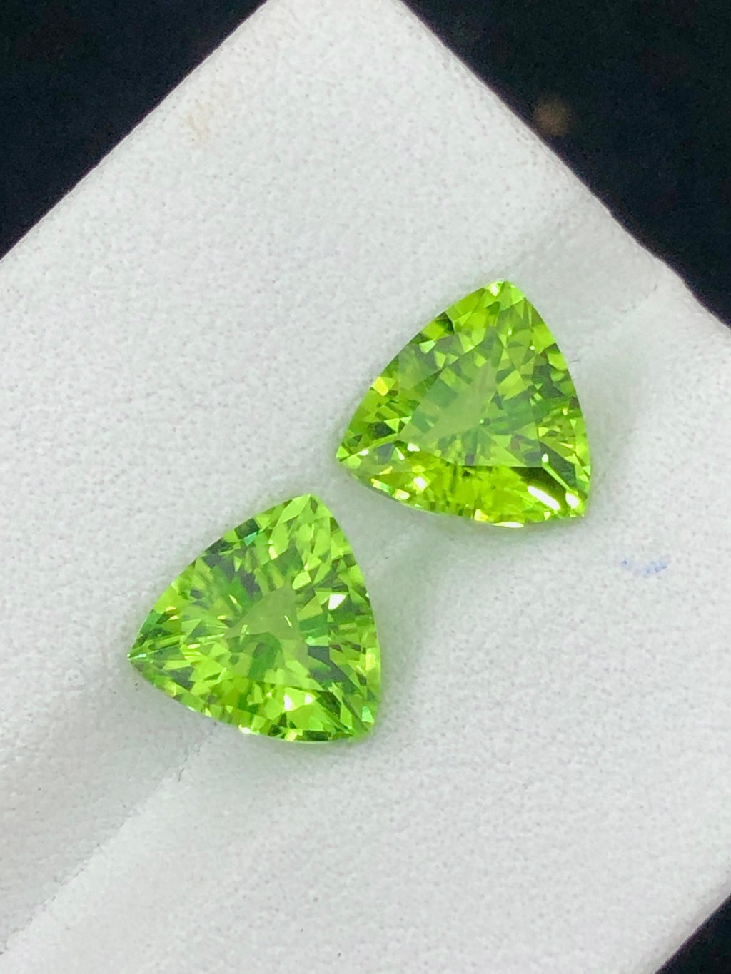 Trillion Cut Peridot Gemstone Pair: 4.85 CT, Supat Mine Pakistan