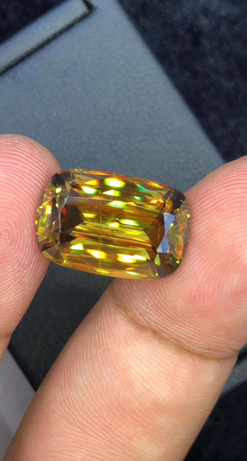 11.80 CT Cushion Cut Sphene Gemstone: Greenish Yellow Titanite, August Birthstone
