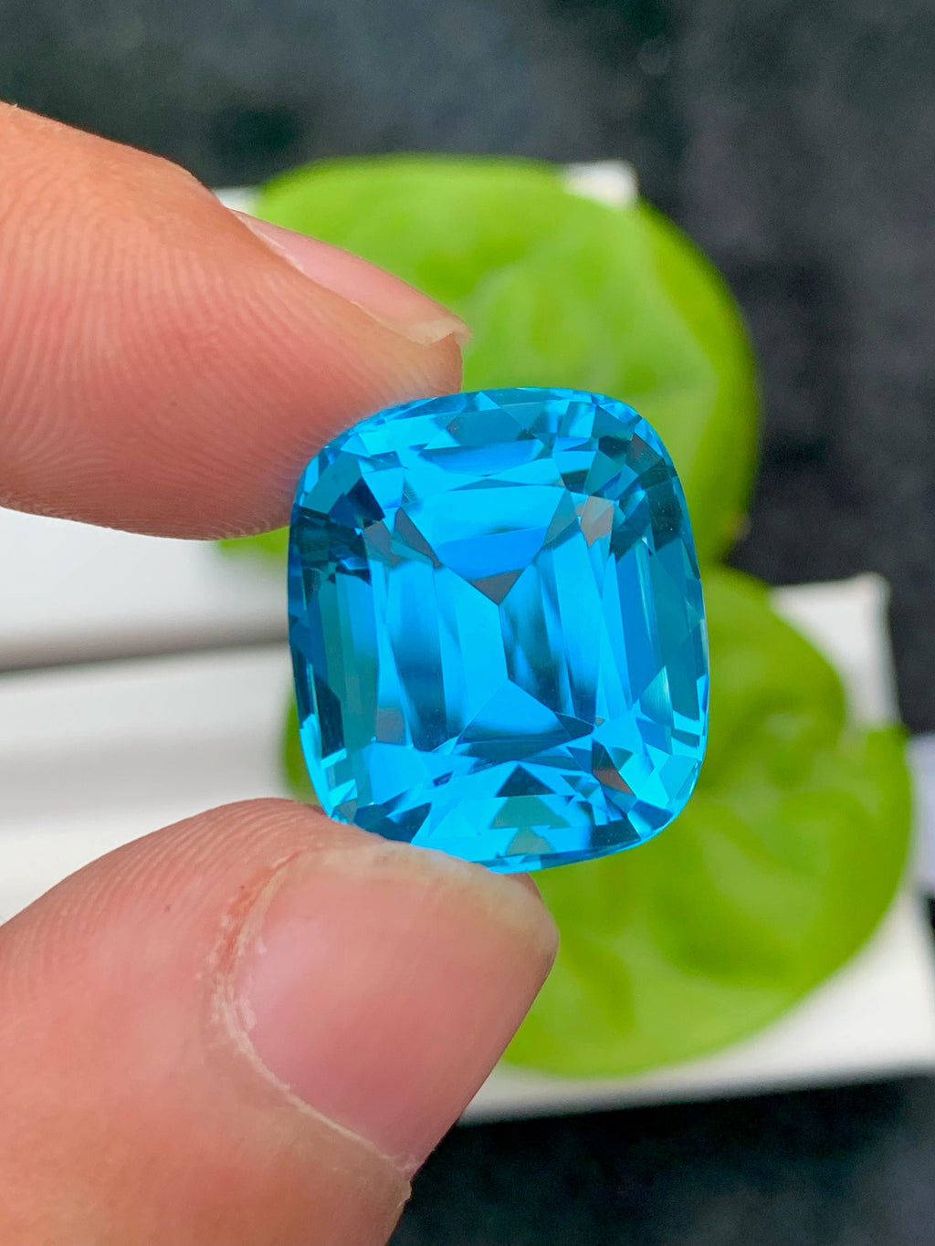 30.30 CT Swiss Blue Topaz Gemstone: Cushion Cut, Flawless IF