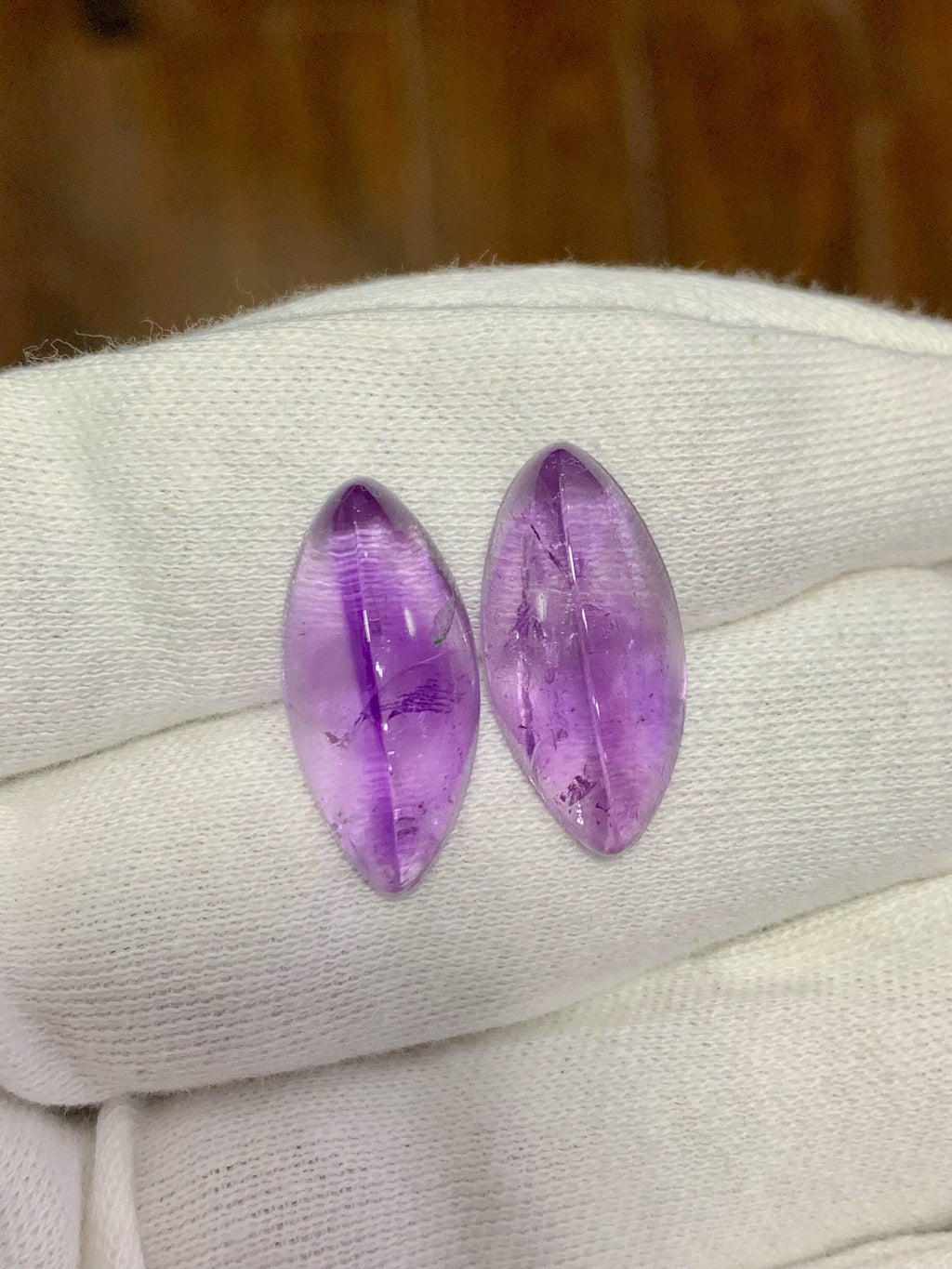 Amethyst Cabochon Pair: 32.70 Carat Deep Purple Gemstone