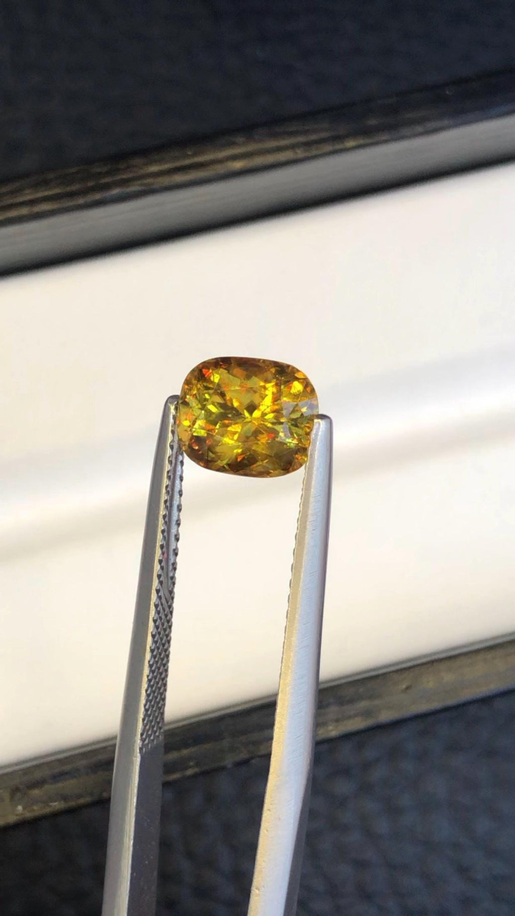 2.10 CT Cushion Cut Sphene Gemstone: Yellow/Red/Orange Titanite