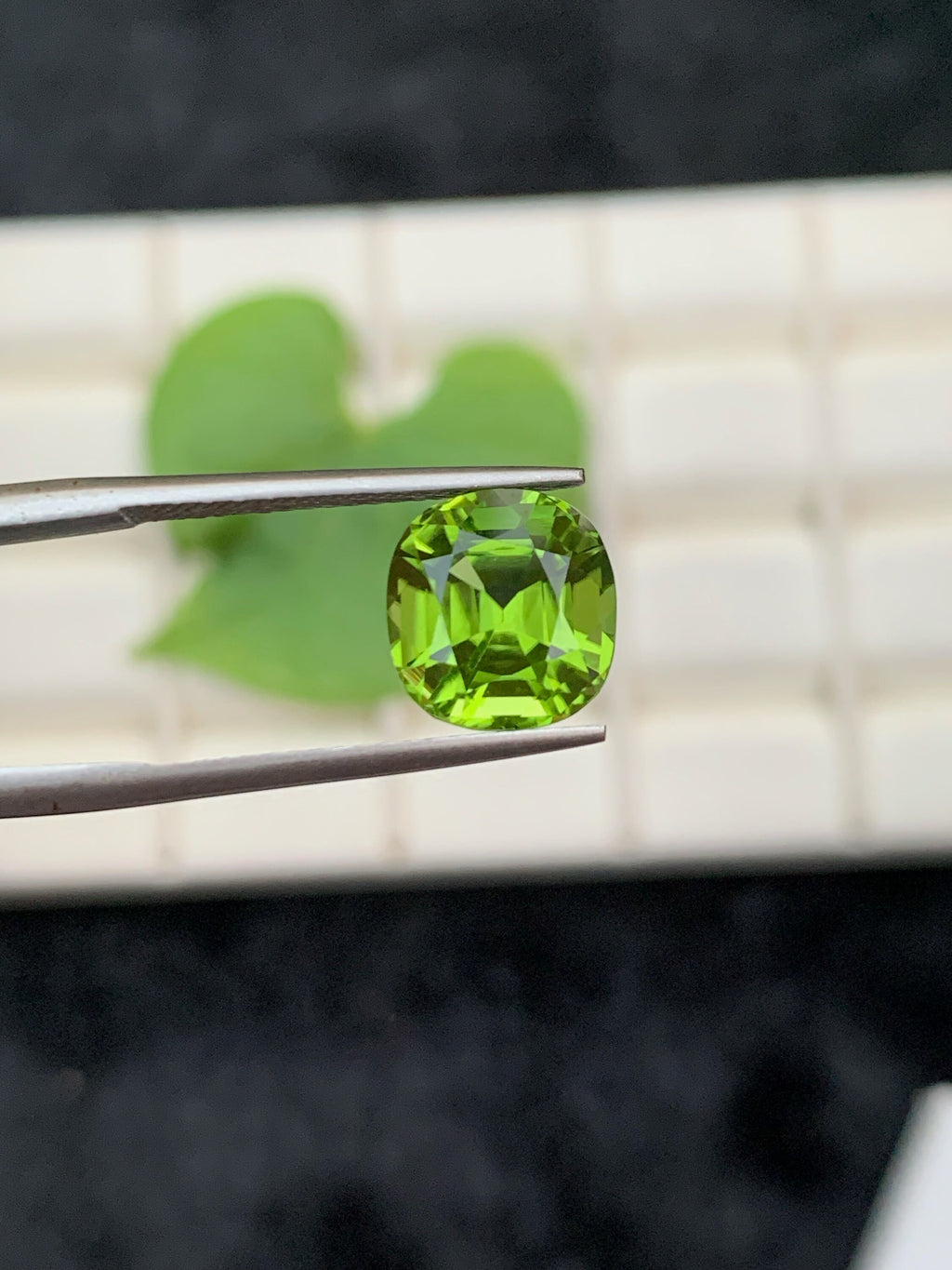Natural Olive Green Peridot Gemstone: Cushion Cut, 3.75 CT