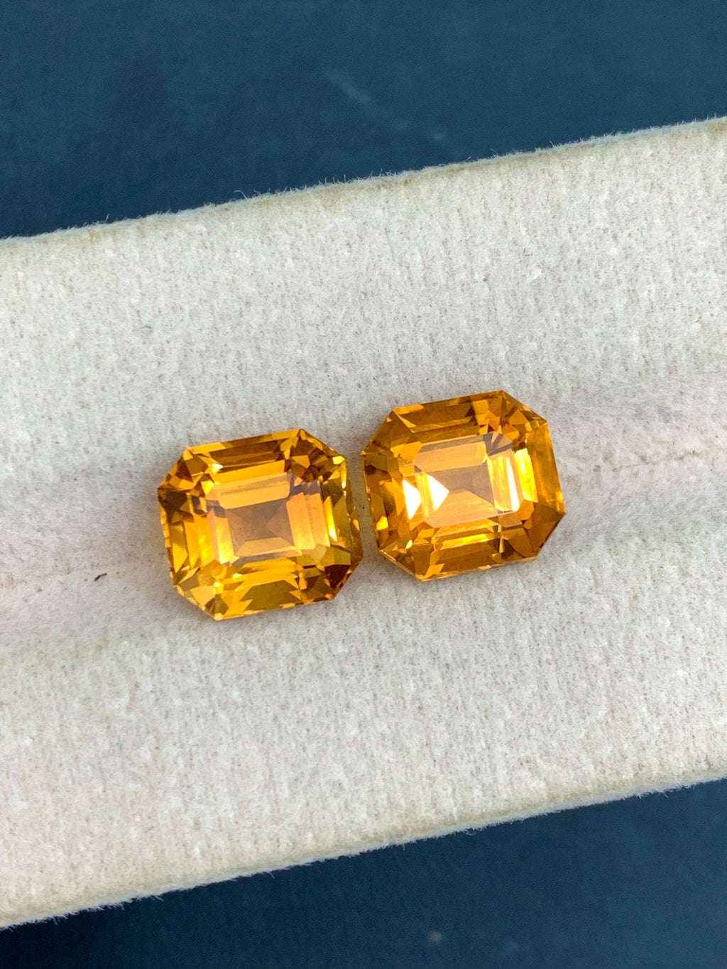 Citrine Gemstone Pair: 7.40 Carat Orange Ascher Cut, November Birthstone