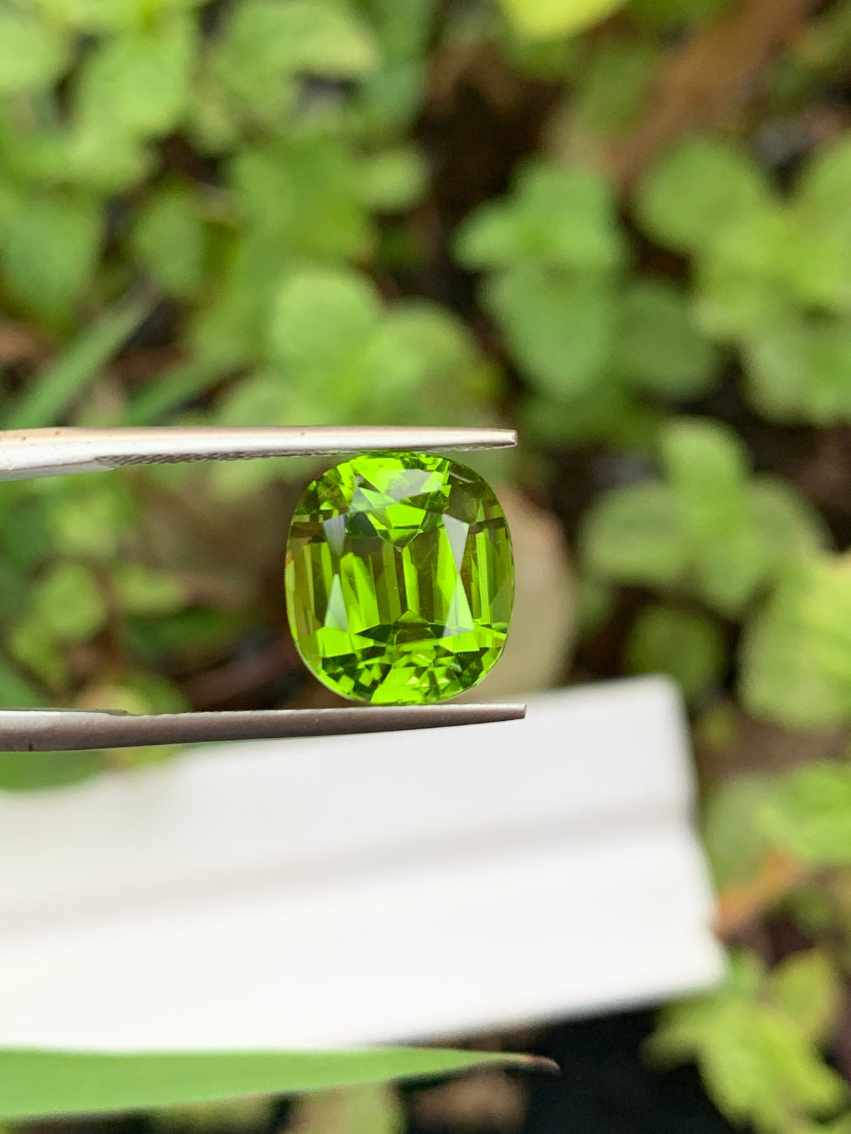 Cushion Cut Olive Peridot Gemstone: Natural VVS Clarity, 6.35 Carat