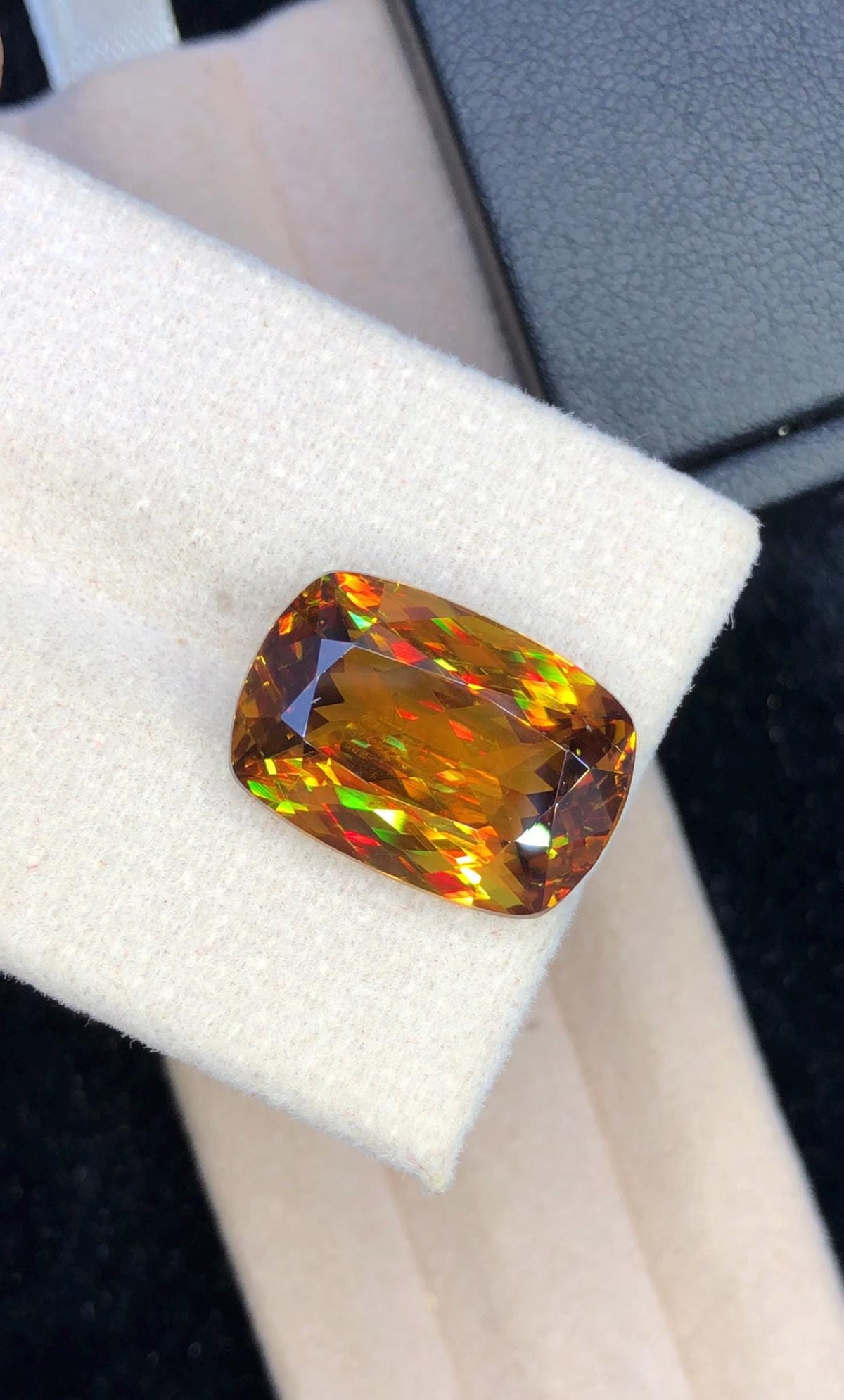 11.75 CT Cushion Cut Sphene Gemstone: Rare Trichroic Titanite, Zagi Mine