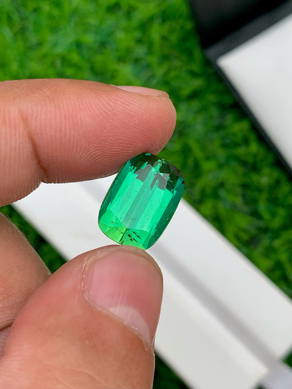AAA Bluish Green Tourmaline Gemstone: Flawless Cushion Cut, 8.85 CT