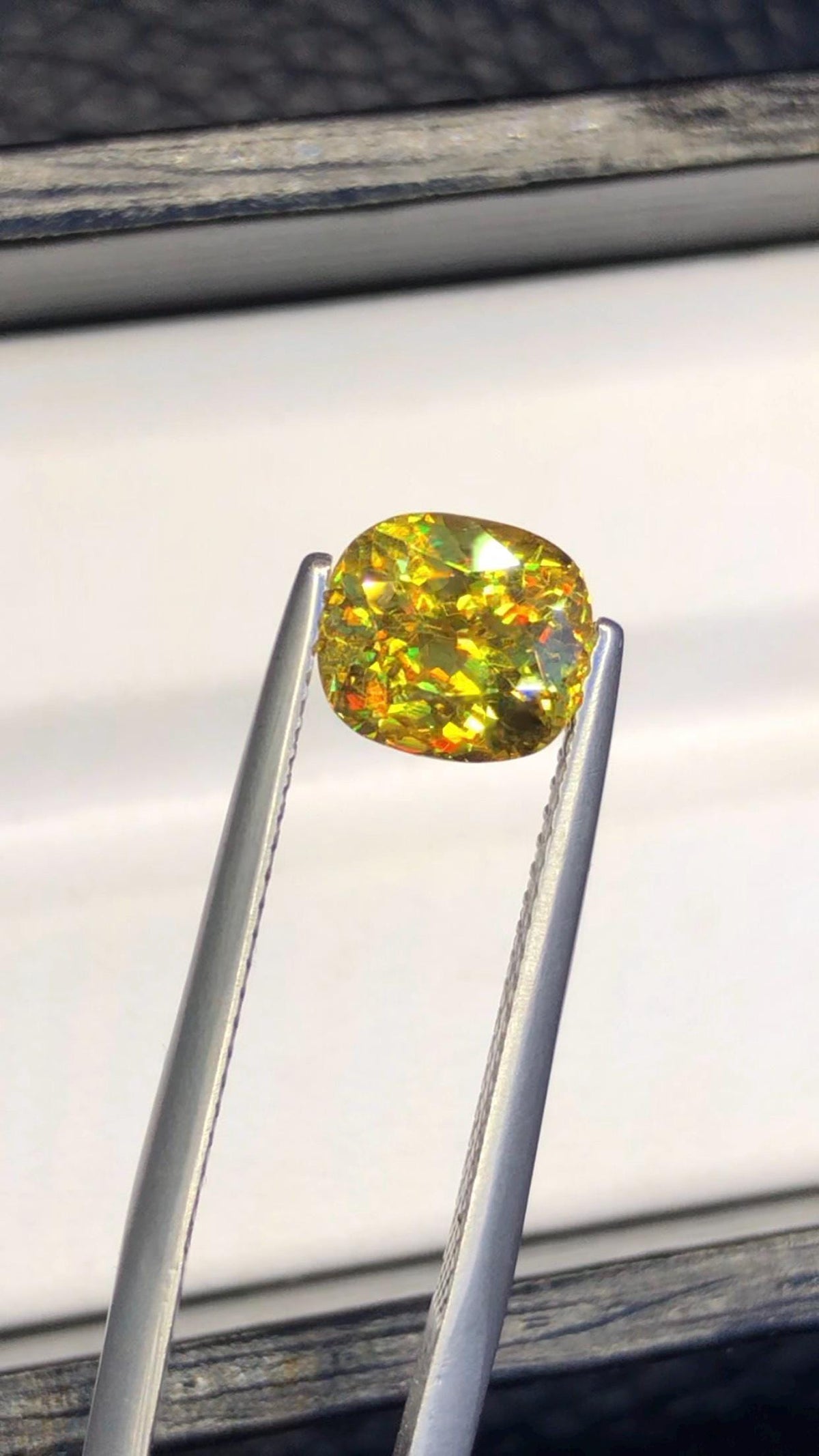 2.05 CT Cushion Cut Sphene Gemstone: Yellow-Red Trichroism