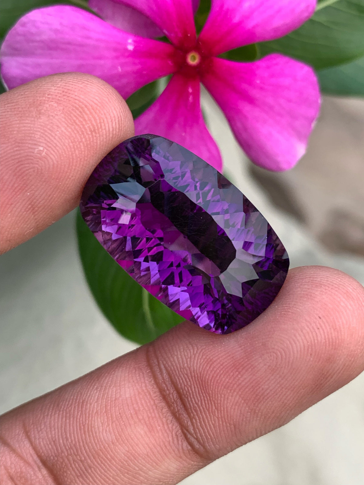 Natural Amethyst Gemstone: 32 CTS, Custom Cushion Cut, VVS Clarity