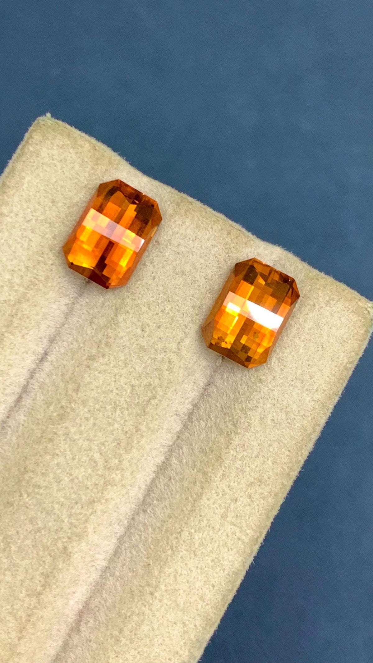 Madeiran Citrine Gemstone Pair: Fine Orange Vintage Ring Stones, 2.90 Carat