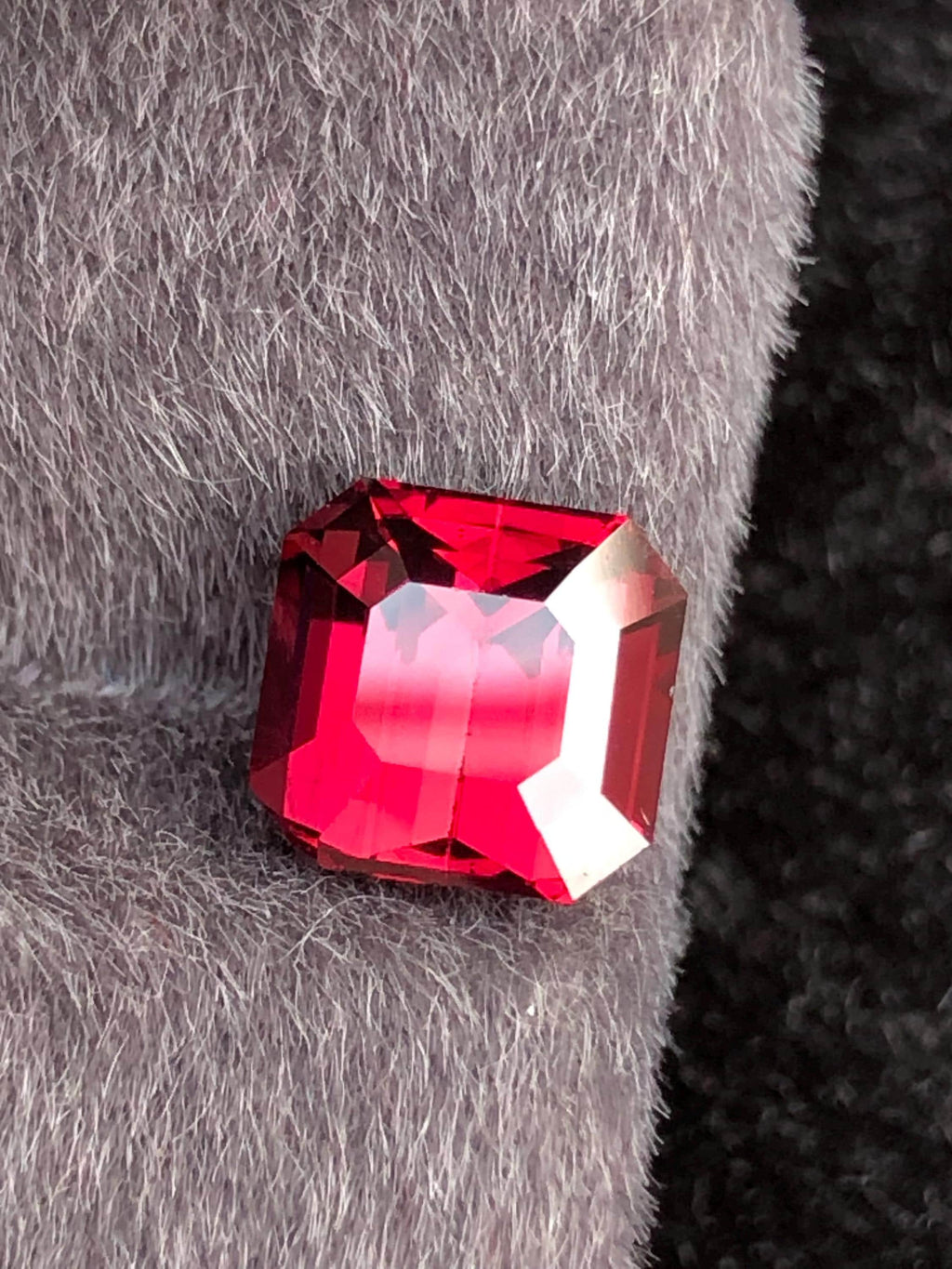 Red Rhodolite Garnet Emerald Cut 3.01 ct from Tanga Mine Tanzania