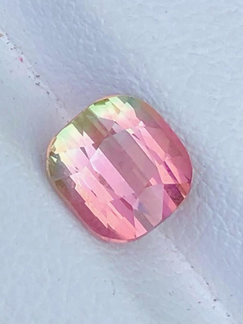 1.75 CT Bi-Color Tourmaline Gemstone: Cushion Cut, Flamingo Pink/Harvest Gold