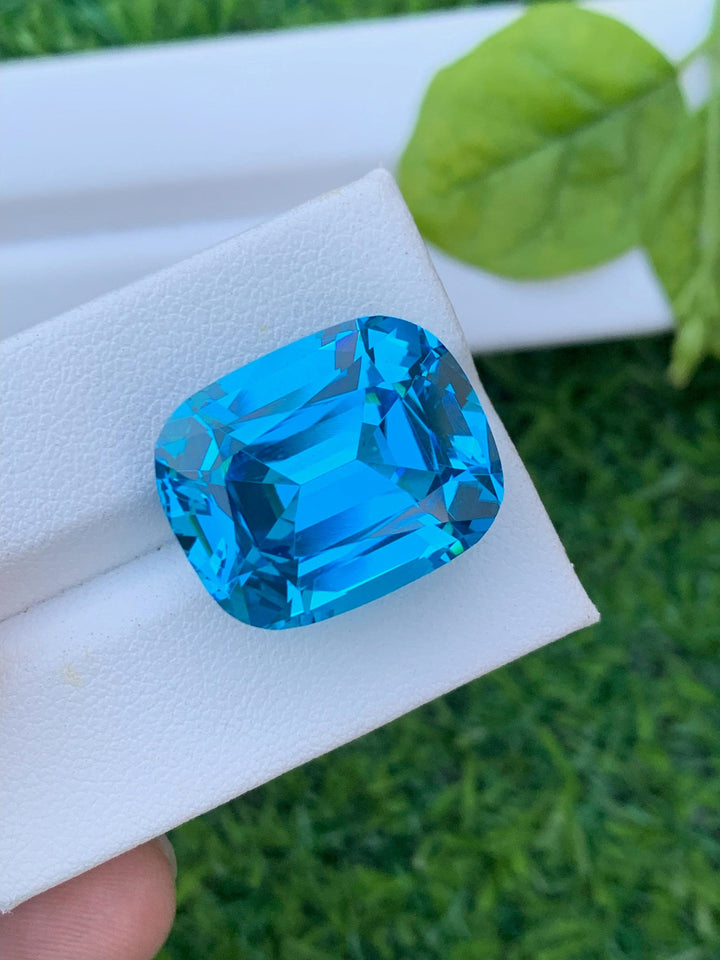 Electric Blue Topaz Gemstone: 35.65 CT Cushion Cut Swiss Topaz