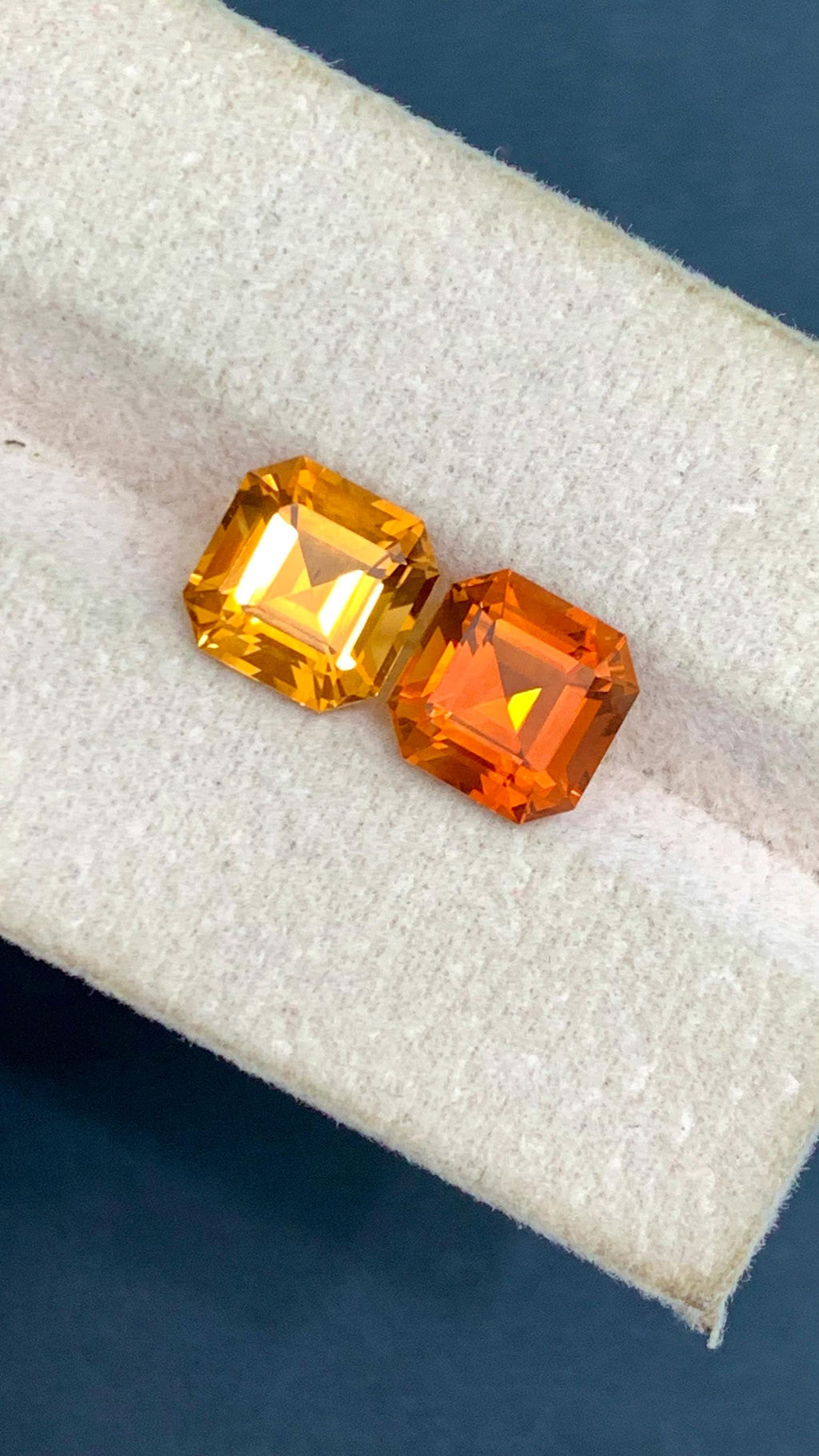 Natural Madeira Citrine Gemstone Pair: Orange Ascher Cut, November Birthstone