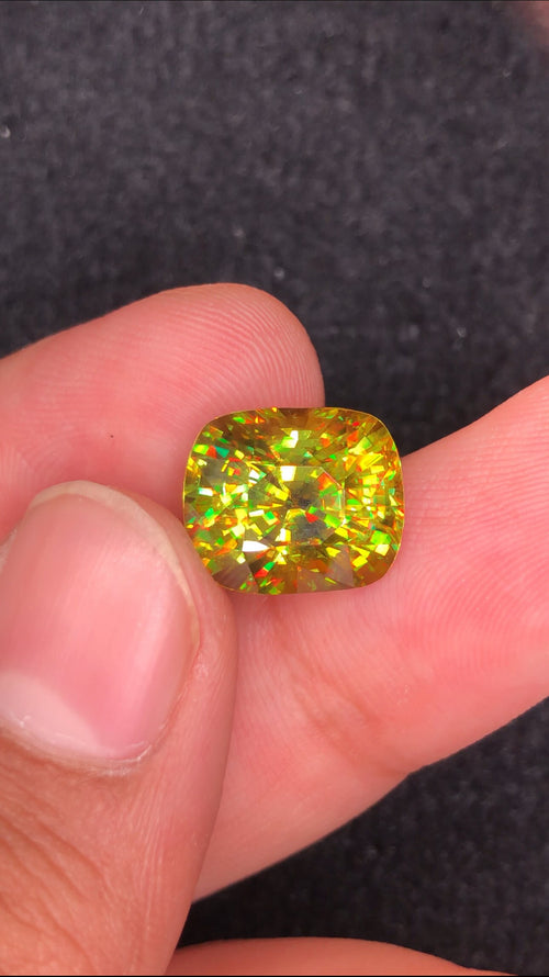 11.80 CT Green Sphene Loose Gemstone: Cushion Cut Titanite, August Birthstone