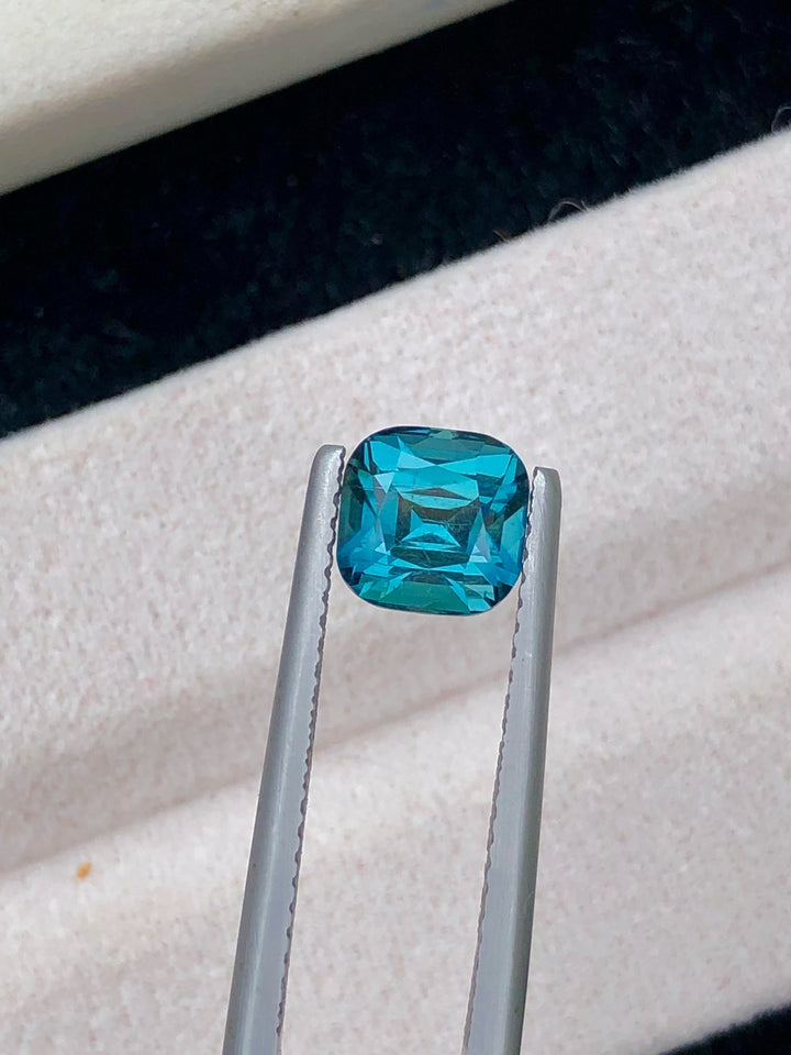 Lagoon Blue Tourmaline Stone: 1.85 CT Faceted Cushion Gemstone