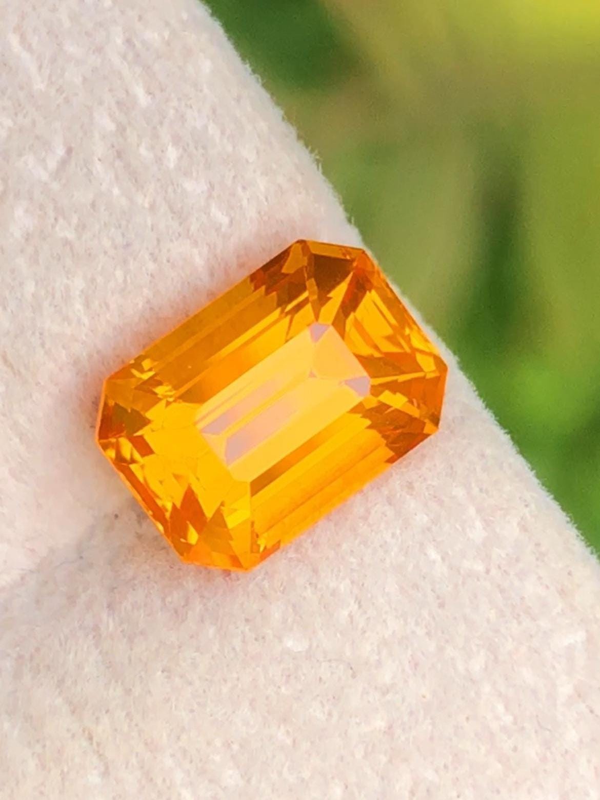 Orangy Yellow Sapphire 3.02 ct Emerald Octagonal Cut Madagascar With Certificate