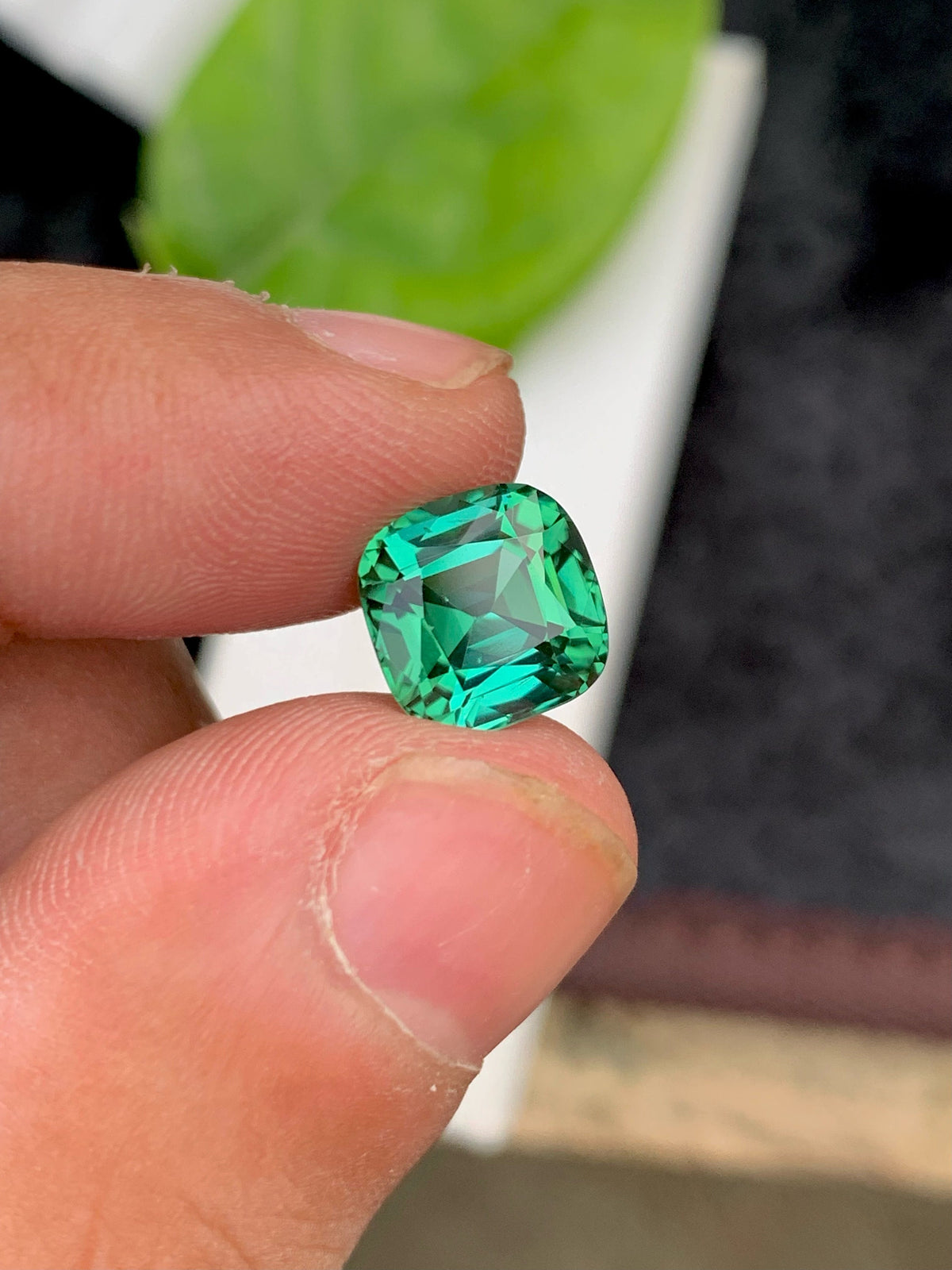 Faceted Bluish Green Tourmaline Gemstone: Cushion Cut, 3.75 CT