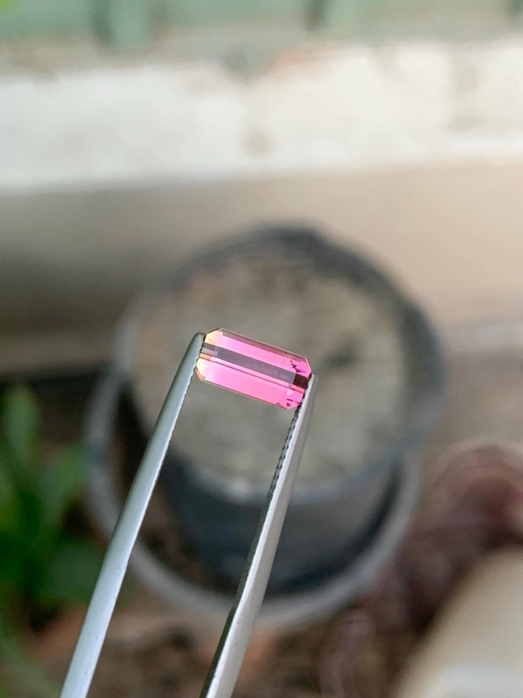 Bi-Color Tourmaline Gemstone: 1.60 CT Emerald Cut, Pink/Green