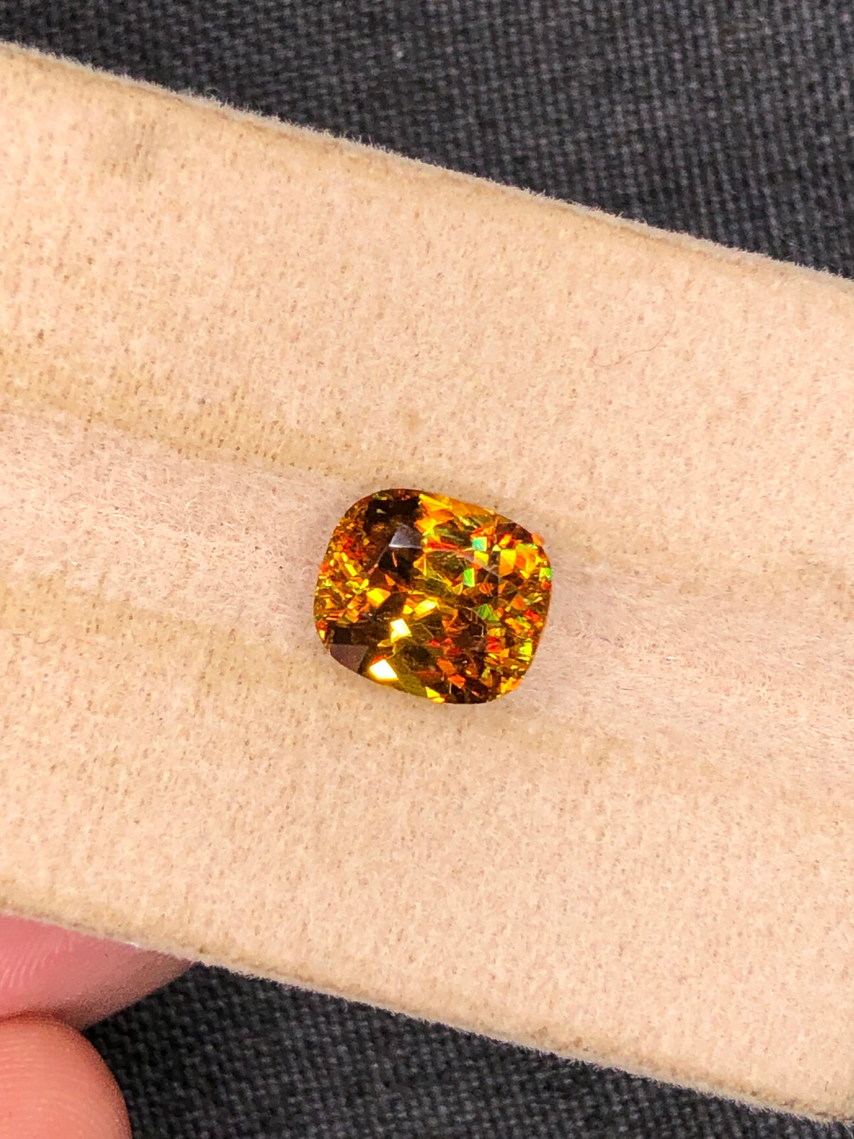 3.25 CT Cushion Cut Sphene Gemstone: Yellow-Red Trichroism