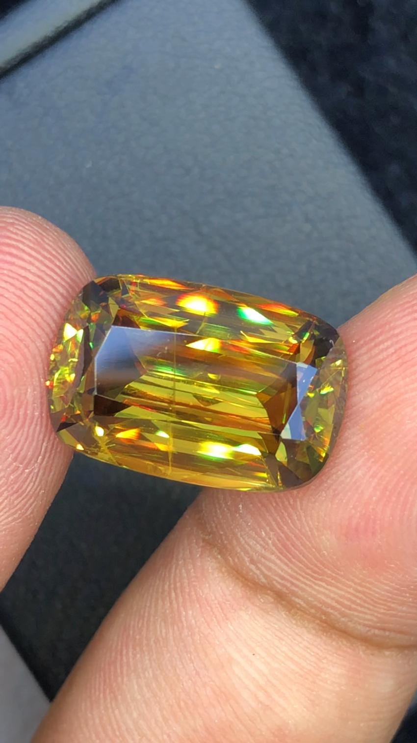 11.80 CT Cushion Cut Sphene Gemstone: Greenish Yellow Titanite, August Birthstone
