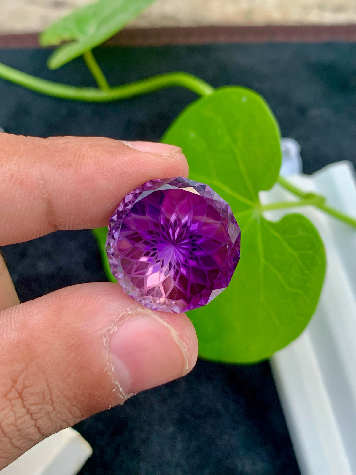 Purple Pink Amethyst Gemstone: Precision Flower Cut, Loupe Clean, 30.95 CT