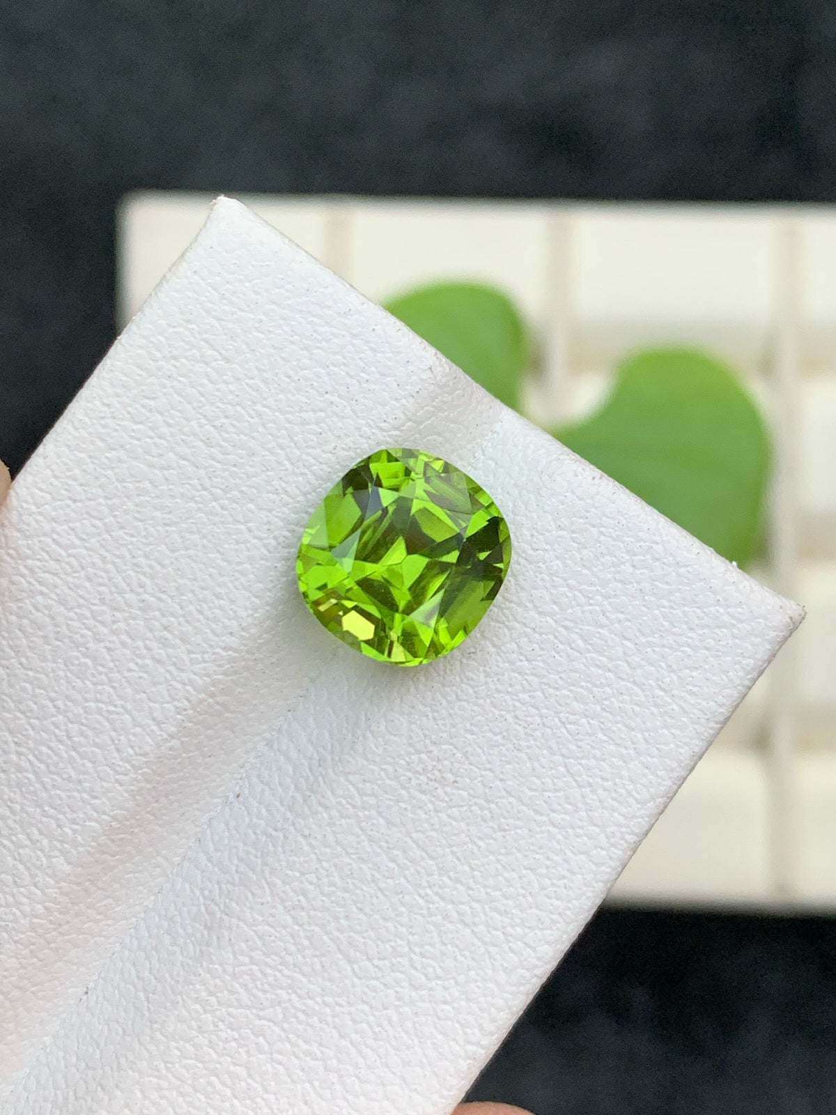 Natural Olive Green Peridot Gemstone: Cushion Cut, 3.75 CT