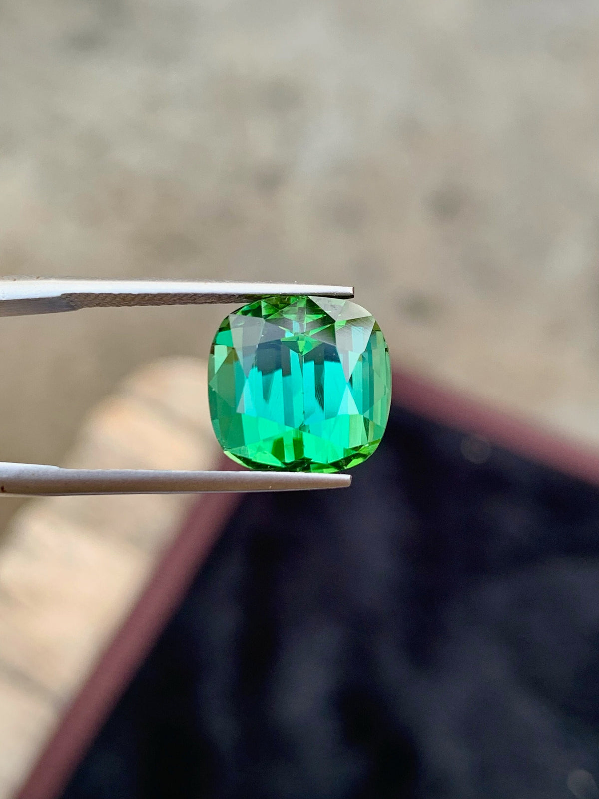 Blue Green Tourmaline Gemstone: Cushion Cut, 8.15 Carat