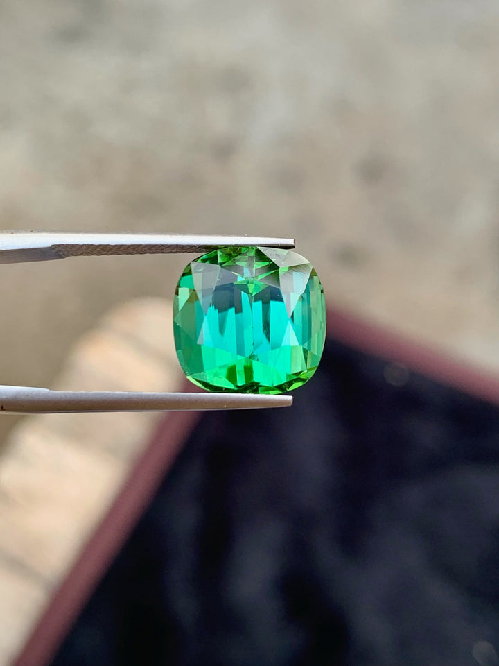Blue Green Tourmaline Gemstone: Cushion Cut, 8.15 Carat