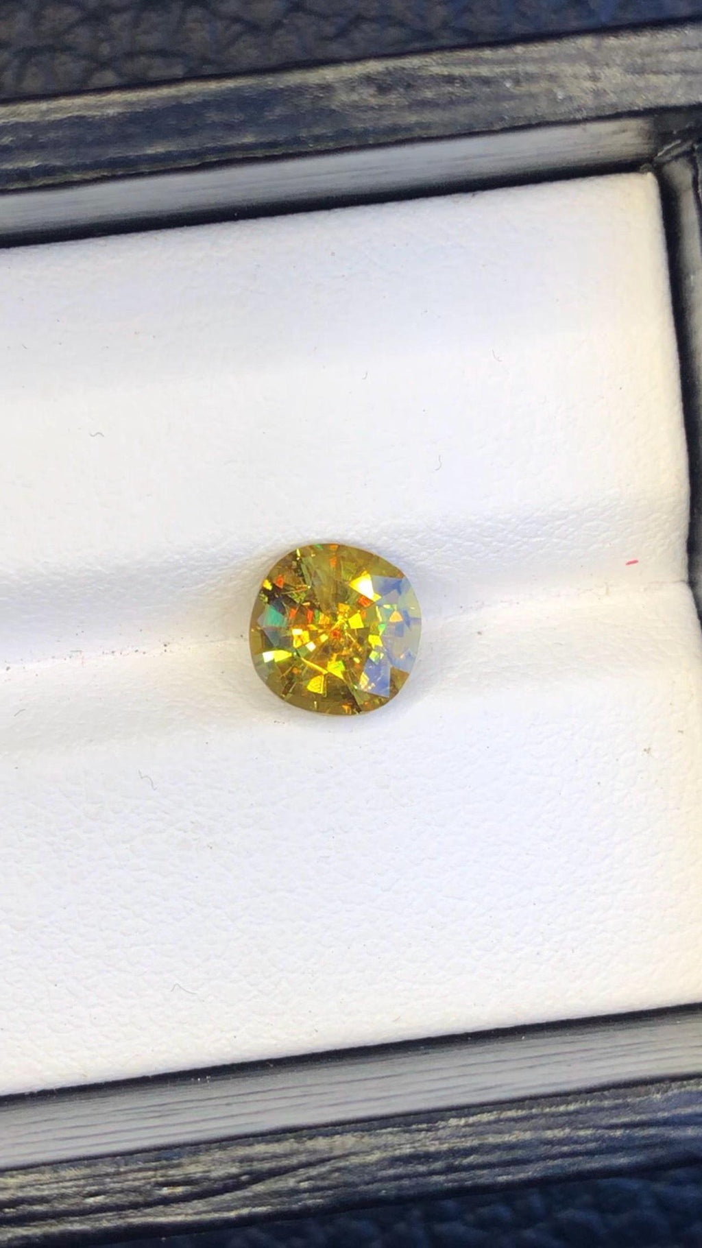 Natural Fire Sphene Gemstone: Round Faceted Titanite, 1.95 CT