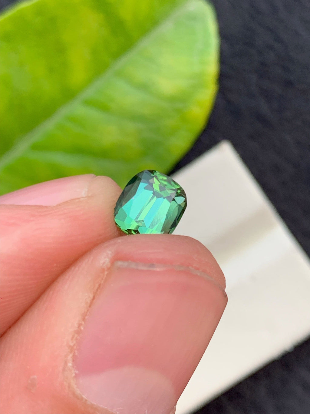 1.5 CT Bluish Green Tourmaline Gemstone: Flawless Cushion Cut